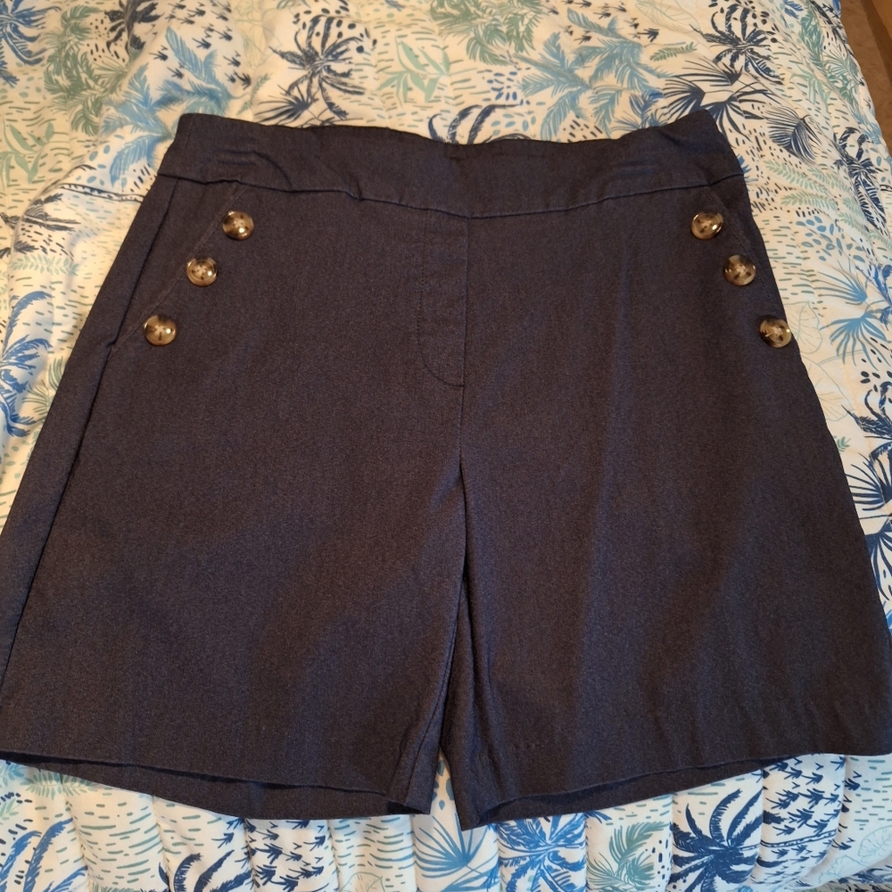 Jessica Dark Blue Women's Shorts with Button Accents